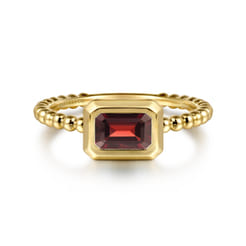 Promise Ring - 14K Yellow Plain Gold Bujukan And Garnet Stackable Promise Ring