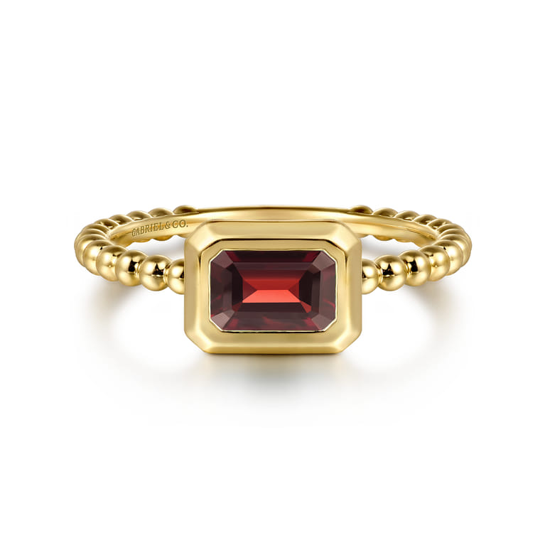 Promise Ring - 14K Yellow Plain Gold Bujukan And Garnet Stackable Promise Ring - Shot 1