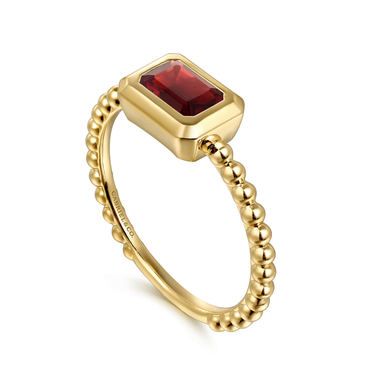 Promise Ring - 14K Yellow Plain Gold Bujukan And Garnet Stackable Promise Ring - Shot 3