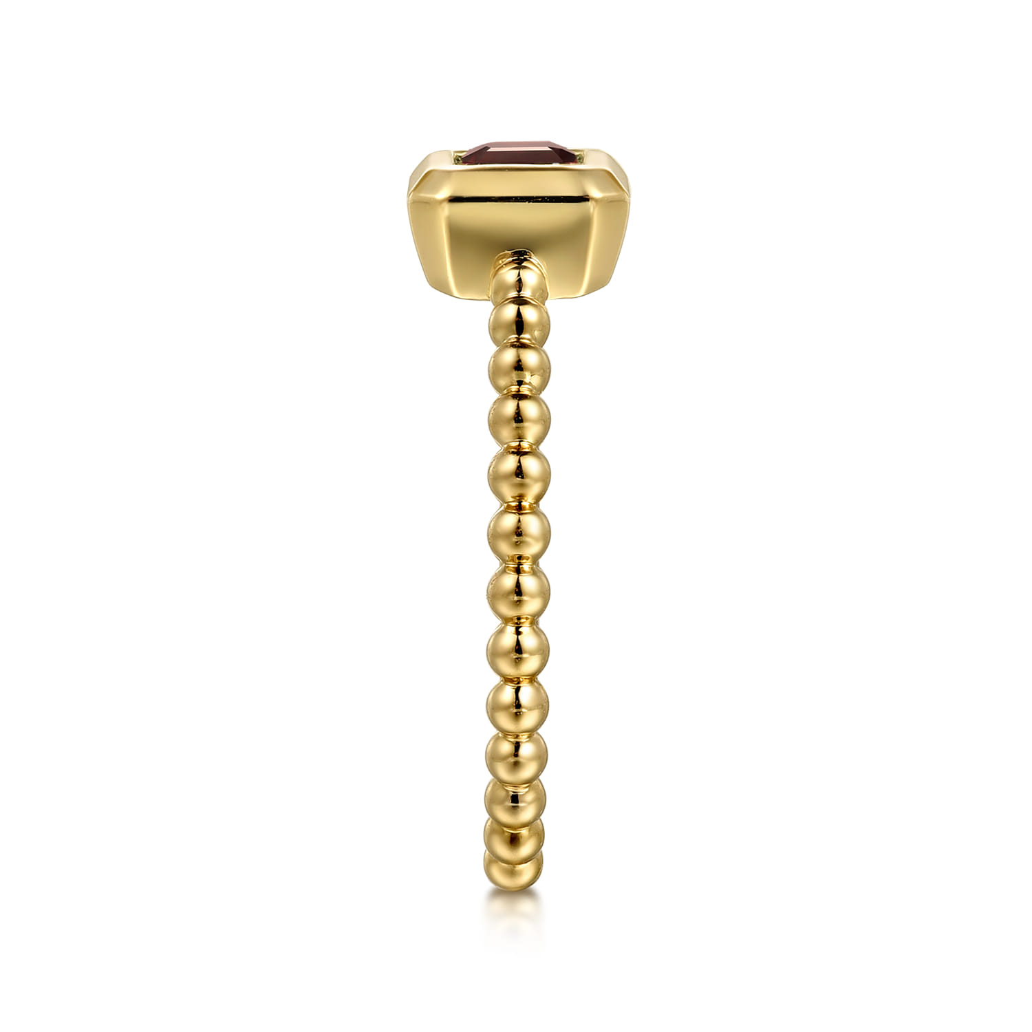 Promise Ring - 14K Yellow Plain Gold Bujukan And Garnet Stackable Promise Ring - Shot 4
