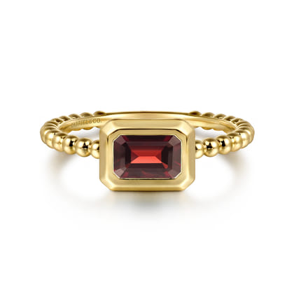 Promise Ring - 14K Yellow Plain Gold Bujukan And Garnet Stackable Ring