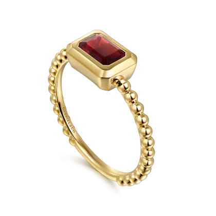 Promise Ring - 14K Yellow Plain Gold Bujukan And Garnet Stackable Ring