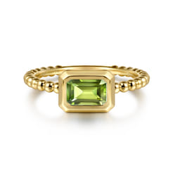 Promise Ring - 14K Yellow Plain Gold Bujukan And Peridot Stackable Promise Ring