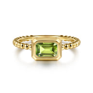 Promise Ring - 14K Yellow Plain Gold Bujukan And Peridot Stackable Promise Ring