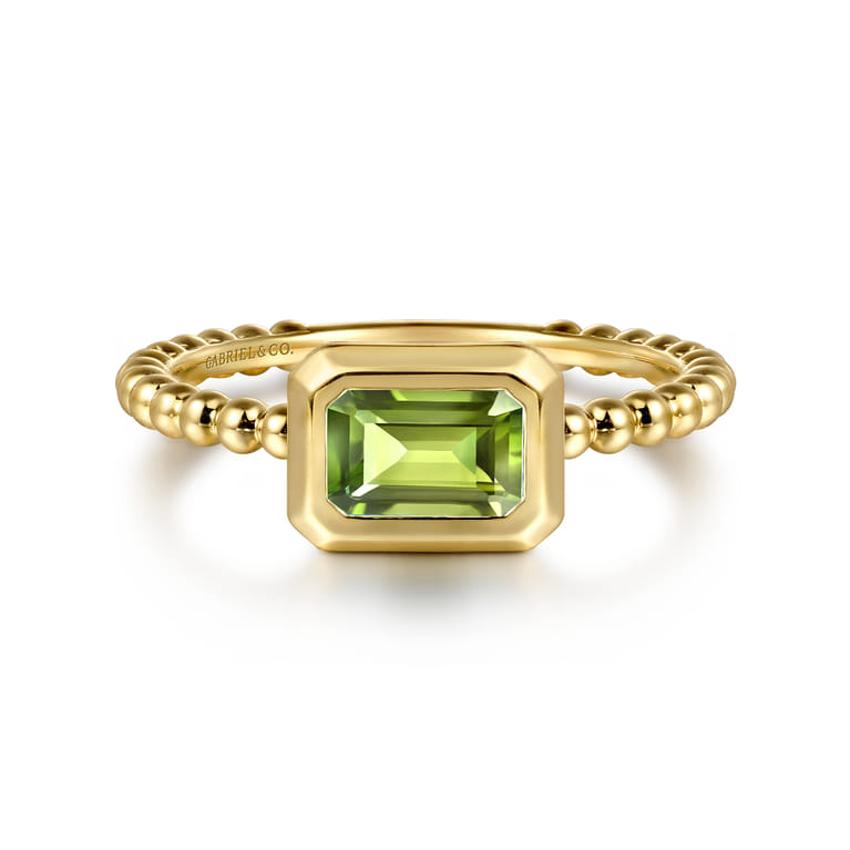Promise Ring - 14K Yellow Plain Gold Bujukan And Peridot Stackable Promise Ring - Shot 1
