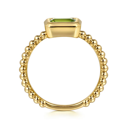 Promise Ring - 14K Yellow Plain Gold Bujukan And Peridot Stackable Promise Ring