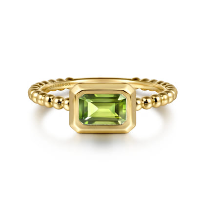 Promise Ring - 14K Yellow Plain Gold Bujukan And Peridot Stackable Ring