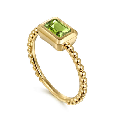 Promise Ring - 14K Yellow Plain Gold Bujukan And Peridot Stackable Ring
