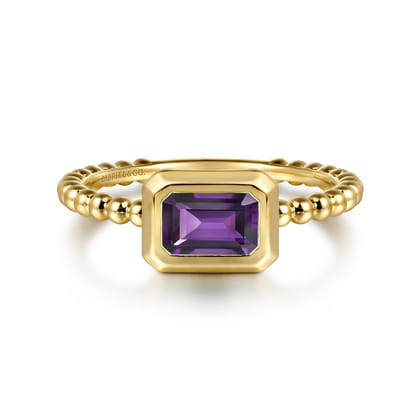 Promise Ring - 14K Yellow Plain Gold Bujukan and Amethyst Stackable Promise Ring