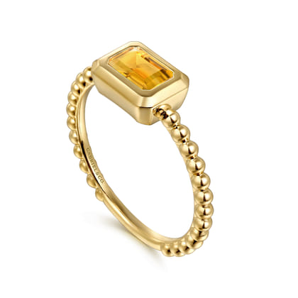 Promise Ring - 14K Yellow Plain Gold Bujukan and Citrine Stackable Promise Ring