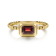 Promise Ring - 14K Yellow Plain Gold Bujukan and Garnet Stackable Promise Ring