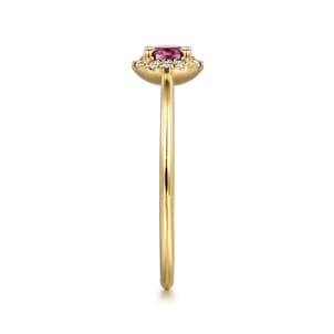 Promise Ring - 14k Yellow Gold Round Cut Diamond Halo  Pink Tourmaline Promise Ring