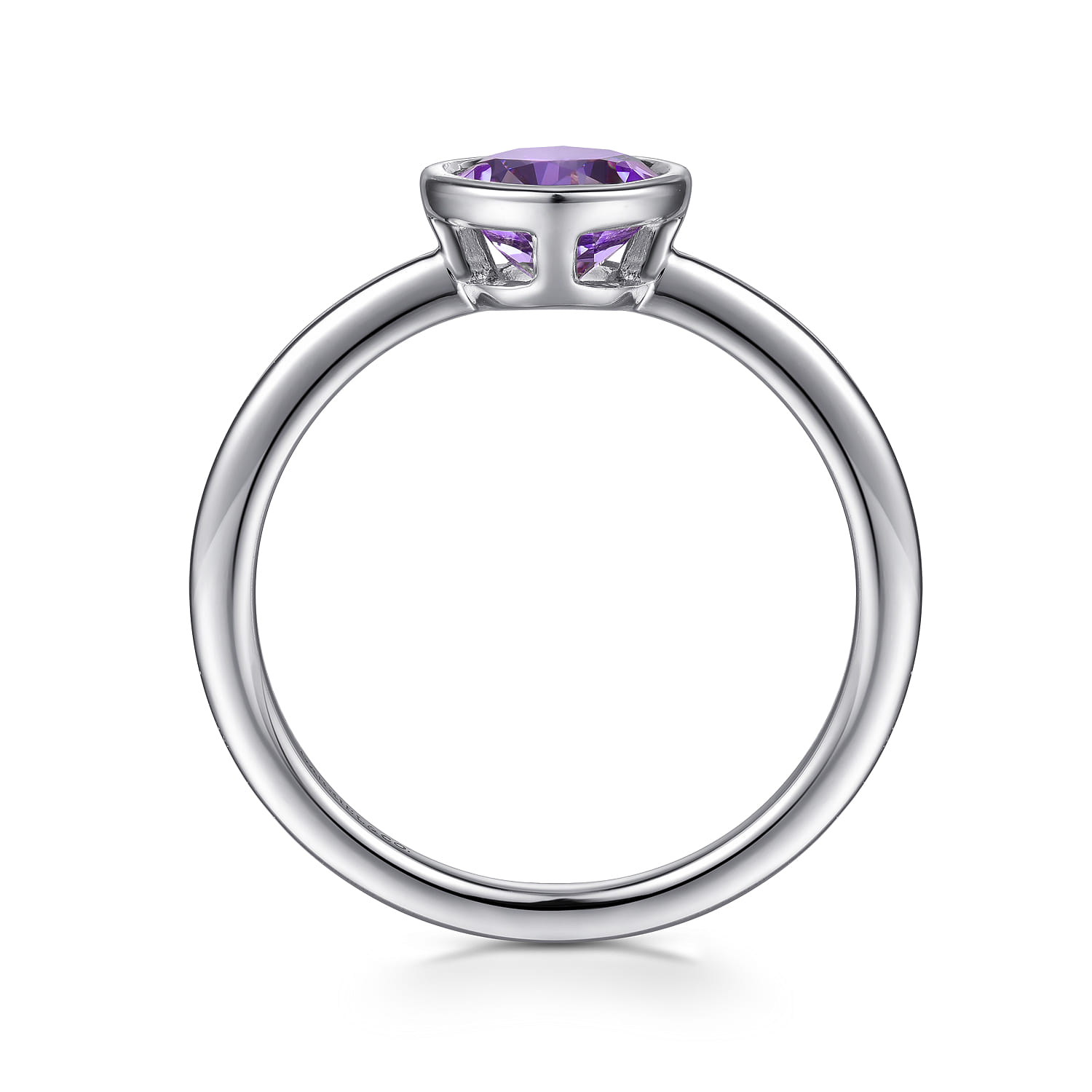Promise Ring - 925 Sterling Silver Bezel Set Amethyst Solitaire Promise Ring - Shot 2