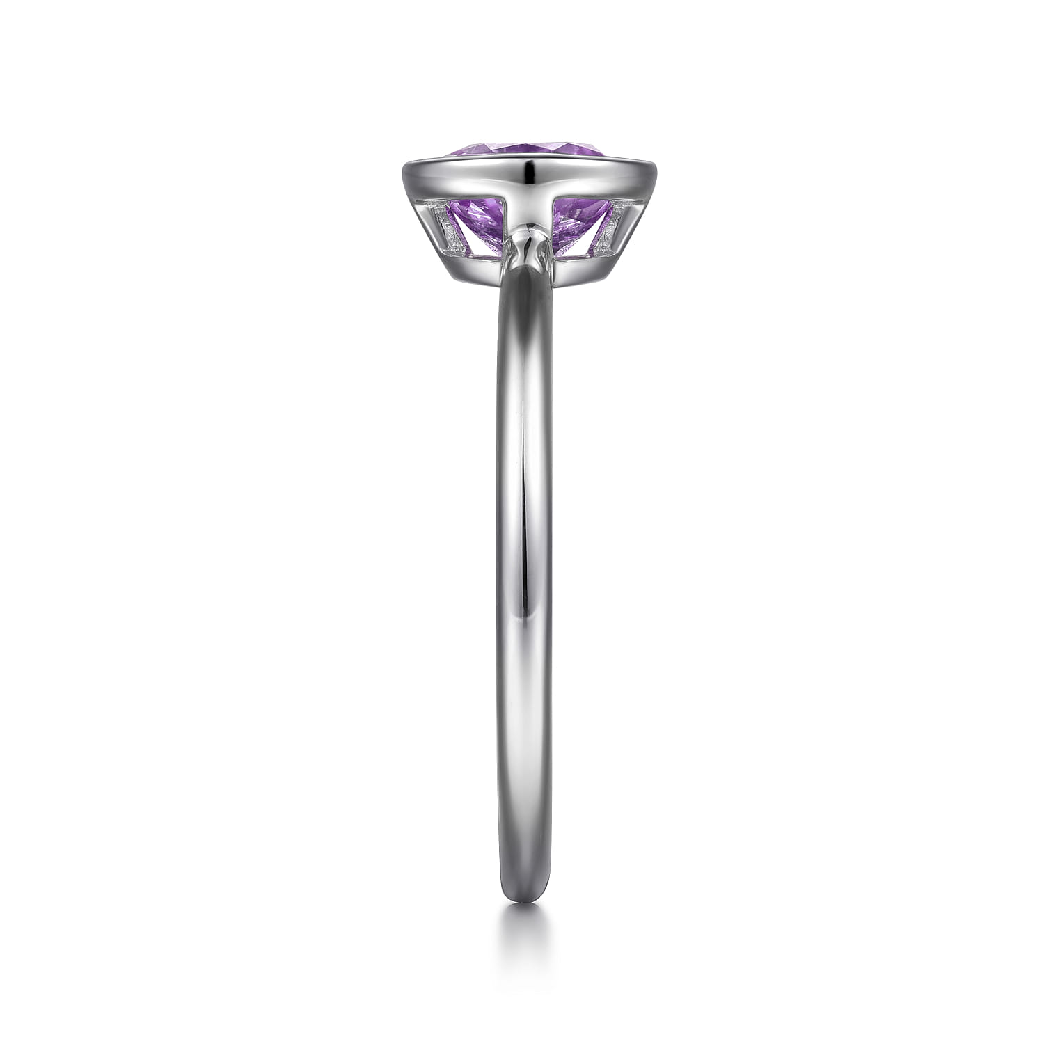 Promise Ring - 925 Sterling Silver Bezel Set Amethyst Solitaire Promise Ring - Shot 4