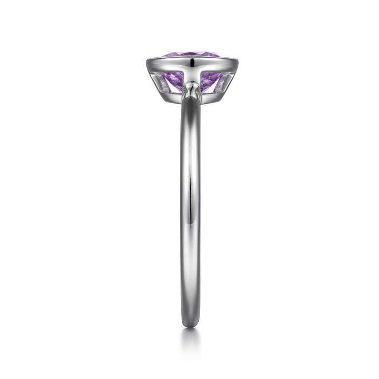 Promise Ring - 925 Sterling Silver Bezel Set Amethyst Solitaire Promise Ring - Shot 4