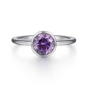 Promise Ring - 925 Sterling Silver Bezel Set Amethyst Solitaire Ring