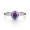 Promise Ring - 925 Sterling Silver Bezel Set Amethyst Solitaire Ring