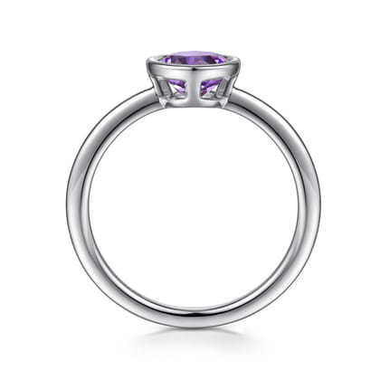 Promise Ring - 925 Sterling Silver Bezel Set Amethyst Solitaire Ring
