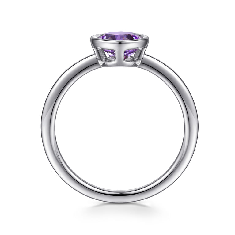 Promise Ring - 925 Sterling Silver Bezel Set Amethyst Solitaire Ring - Shot 2