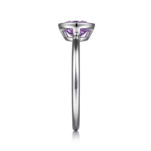 Promise Ring - 925 Sterling Silver Bezel Set Amethyst Solitaire Ring