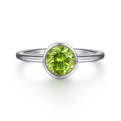 Promise Ring - 925 Sterling Silver Bezel Set Peridot Solitaire Promise Ring