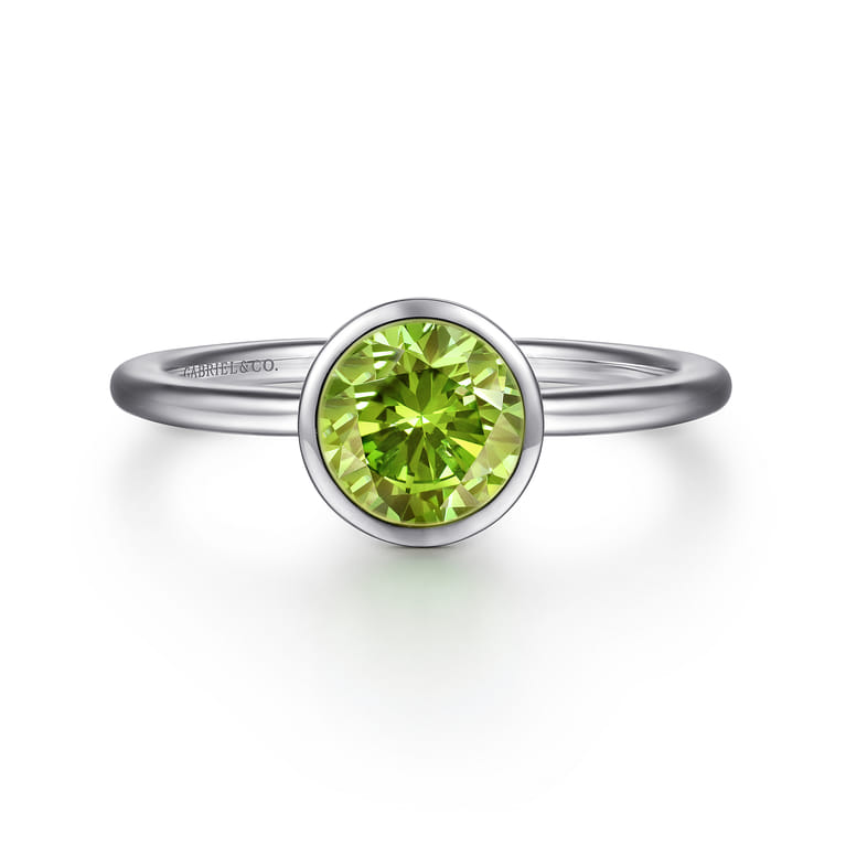 Promise Ring - 925 Sterling Silver Bezel Set Peridot Solitaire Promise Ring - Shot 1