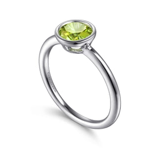 Promise Ring - 925 Sterling Silver Bezel Set Peridot Solitaire Ring