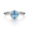 Promise Ring - 927 Sterling Silver Bezel Set Blue Topaz Solitaire Promise Ring