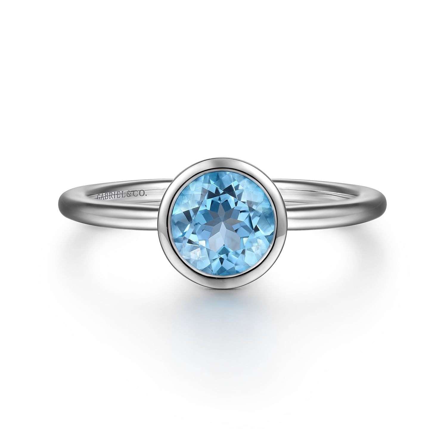 Promise Ring - 927 Sterling Silver Bezel Set Blue Topaz Solitaire Ring - Shot 1
