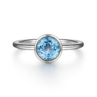 Promise Ring - 927 Sterling Silver Bezel Set Blue Topaz Solitaire Ring