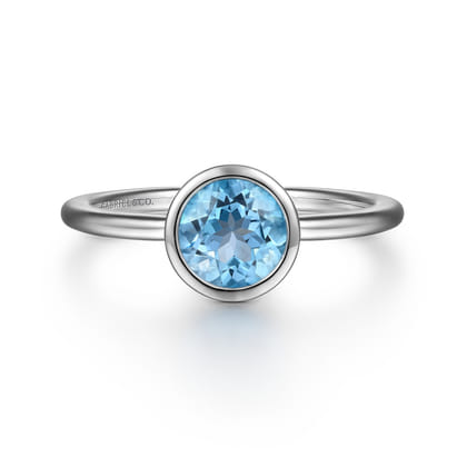 Promise Ring - 927 Sterling Silver Bezel Set Blue Topaz Solitaire Ring