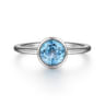 Promise Ring - 927 Sterling Silver Bezel Set Blue Topaz Solitaire Ring