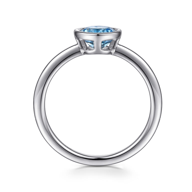 Promise Ring - 927 Sterling Silver Bezel Set Blue Topaz Solitaire Ring - Shot 2