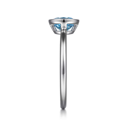 Promise Ring - 927 Sterling Silver Bezel Set Blue Topaz Solitaire Ring