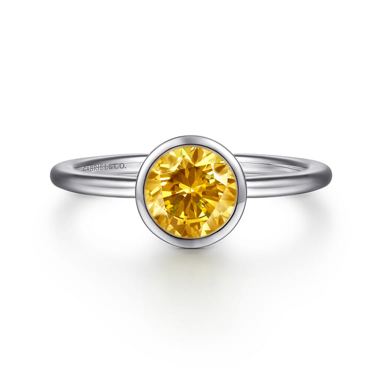 Promise Ring - 928 Sterling Silver Bezel Set Citrine Solitaire Promise Ring - Shot 1