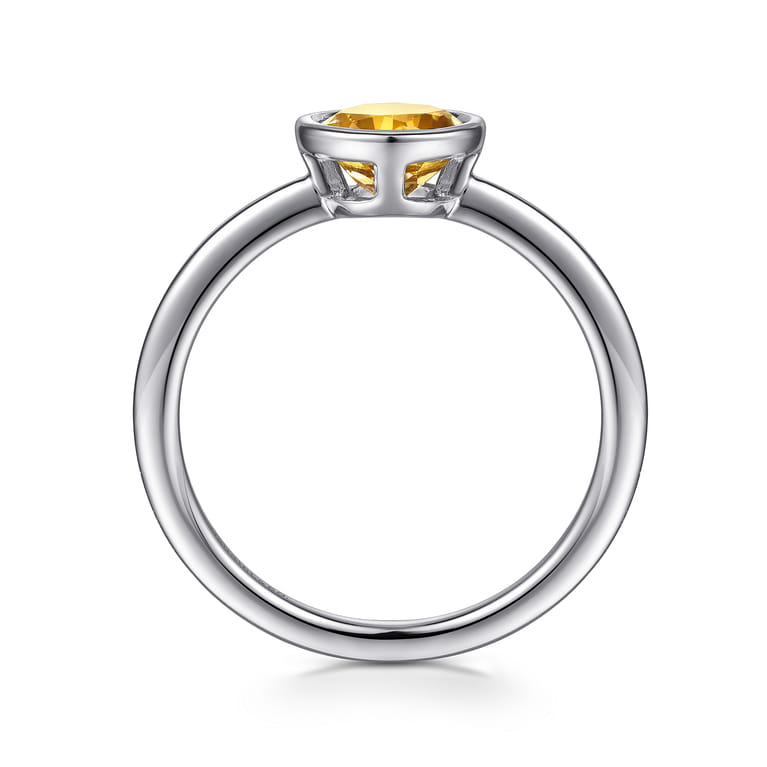 Promise Ring - 928 Sterling Silver Bezel Set Citrine Solitaire Promise Ring - Shot 2