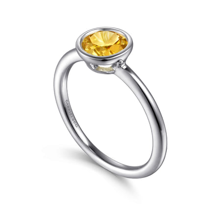 Promise Ring - 928 Sterling Silver Bezel Set Citrine Solitaire Promise Ring