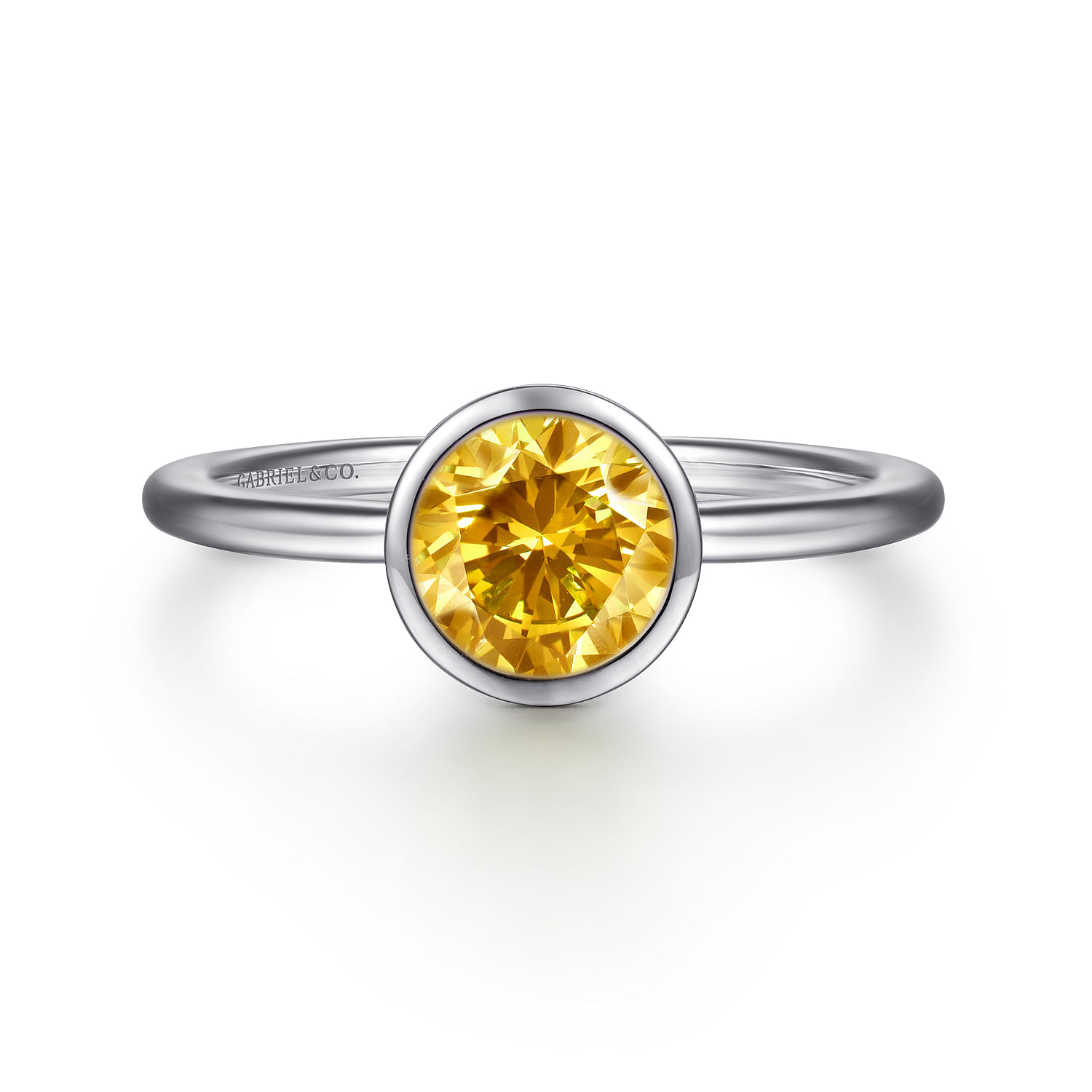 Promise Ring - 928 Sterling Silver Bezel Set Citrine Solitaire Ring