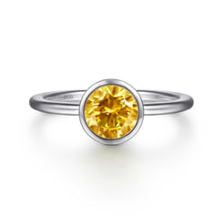 Promise Ring - 928 Sterling Silver Bezel Set Citrine Solitaire Ring