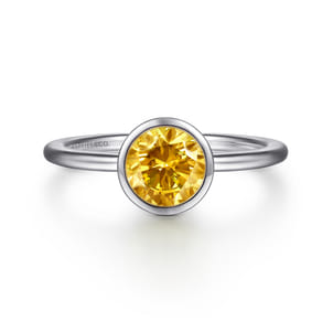 Promise Ring - 928 Sterling Silver Bezel Set Citrine Solitaire Ring