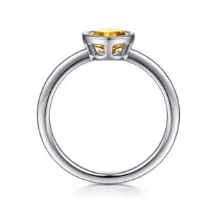 Promise Ring - 928 Sterling Silver Bezel Set Citrine Solitaire Ring