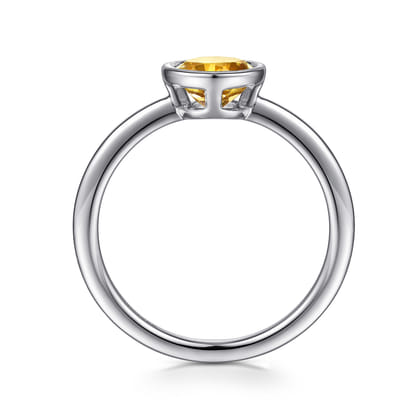 Promise Ring - 928 Sterling Silver Bezel Set Citrine Solitaire Ring