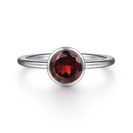Promise Ring - 929 Sterling Silver Bezel Set Garnet Solitaire Promise Ring