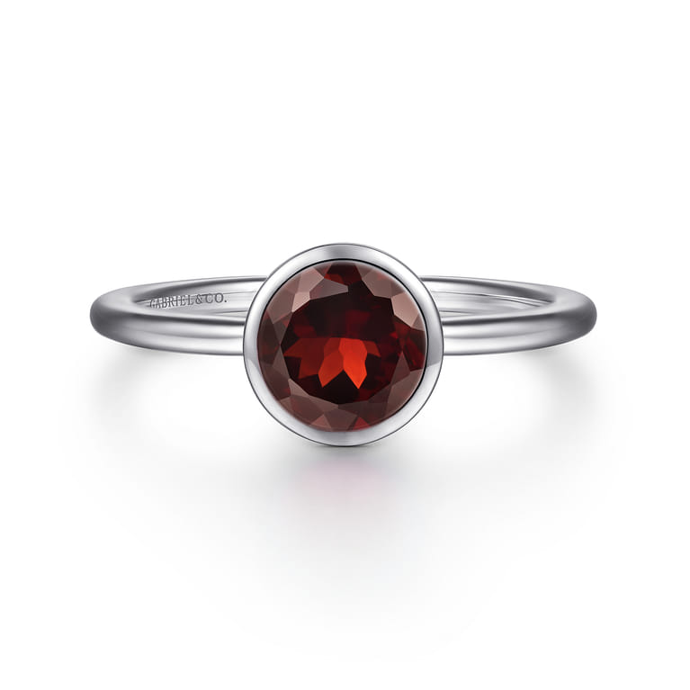 Promise Ring - 929 Sterling Silver Bezel Set Garnet Solitaire Promise Ring - Shot 1