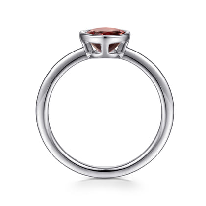 Promise Ring - 929 Sterling Silver Bezel Set Garnet Solitaire Promise Ring