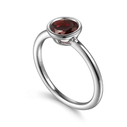 Promise Ring - 929 Sterling Silver Bezel Set Garnet Solitaire Promise Ring