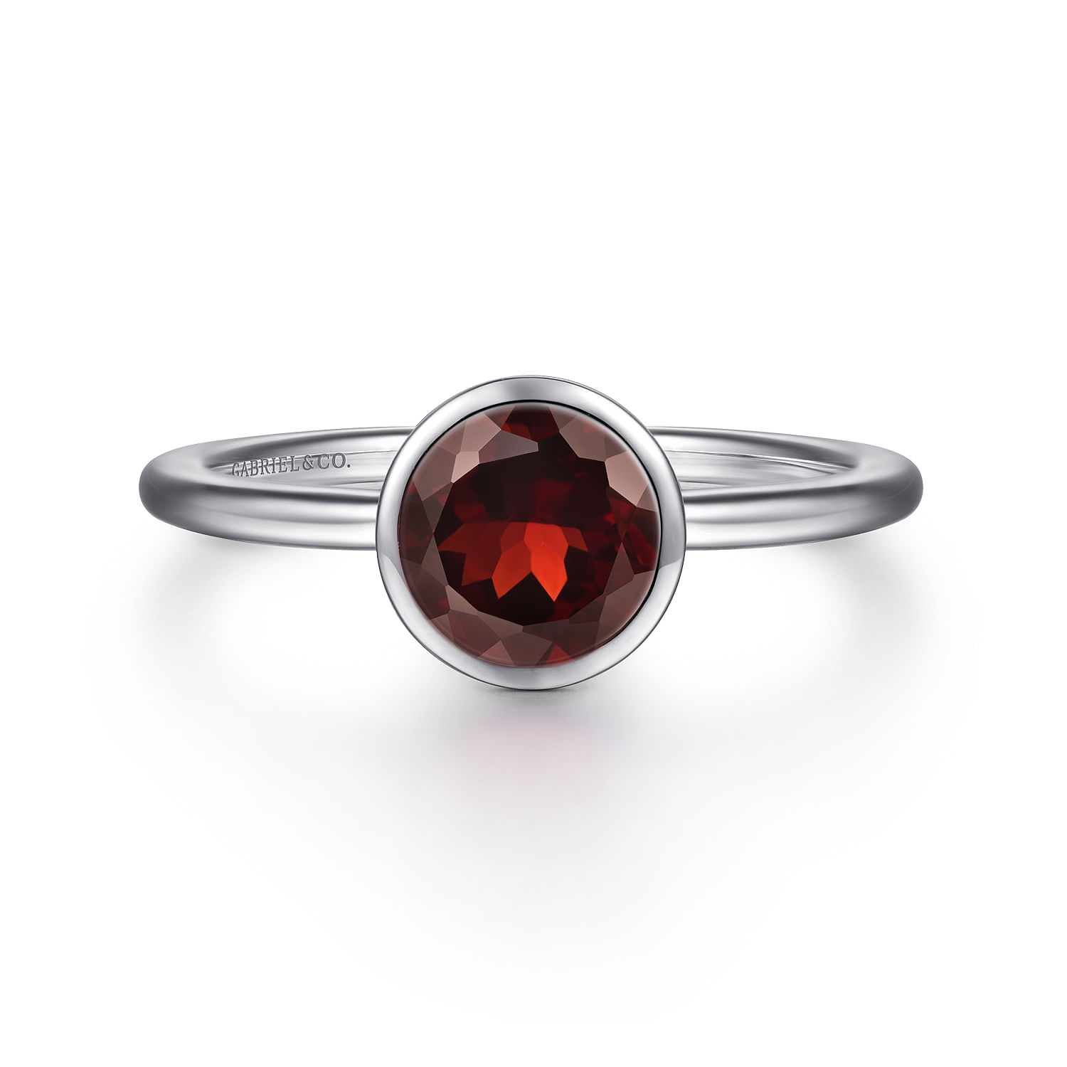 Promise Ring - 929 Sterling Silver Bezel Set Garnet Solitaire Ring