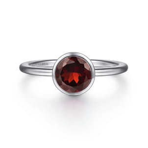 Promise Ring - 929 Sterling Silver Bezel Set Garnet Solitaire Ring