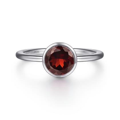 Promise Ring - 929 Sterling Silver Bezel Set Garnet Solitaire Ring