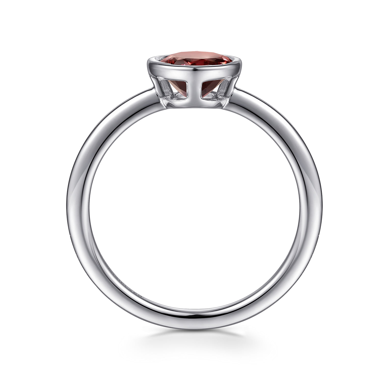 Promise Ring - 929 Sterling Silver Bezel Set Garnet Solitaire Ring